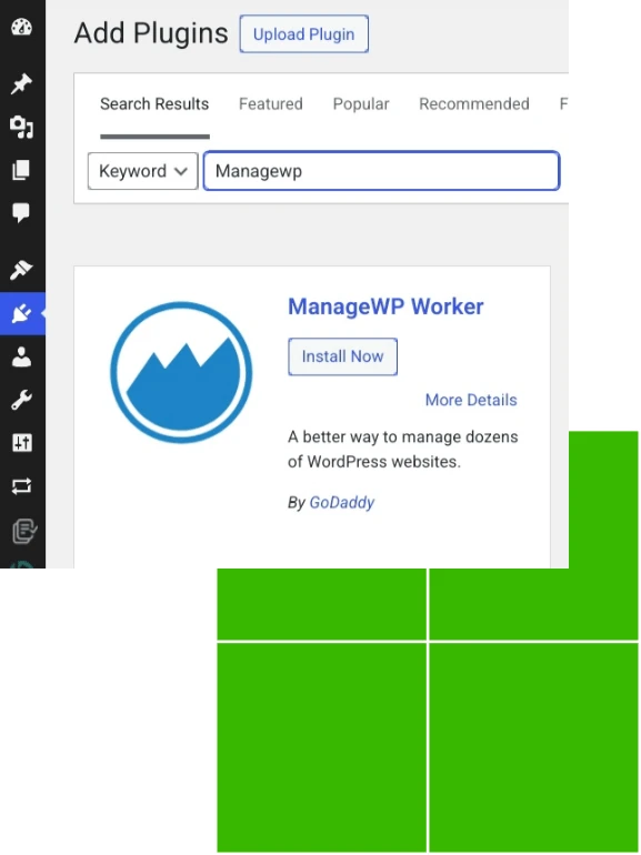 ManageWP wordpress plugin installation page