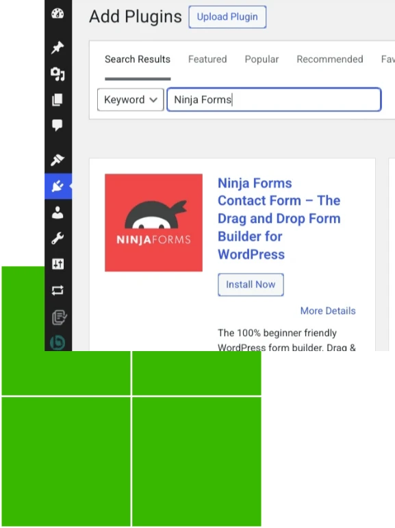 Ninja forms wordpress plugin installation page