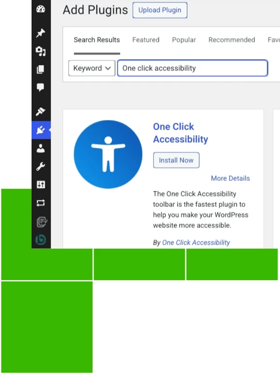 One click accessibility wordpress plugin installation page