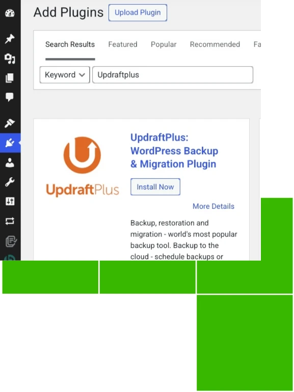 UpdraftPlus wordpress plugin installation page