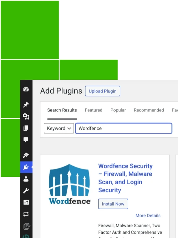Wordfence wordpress plugin installation page